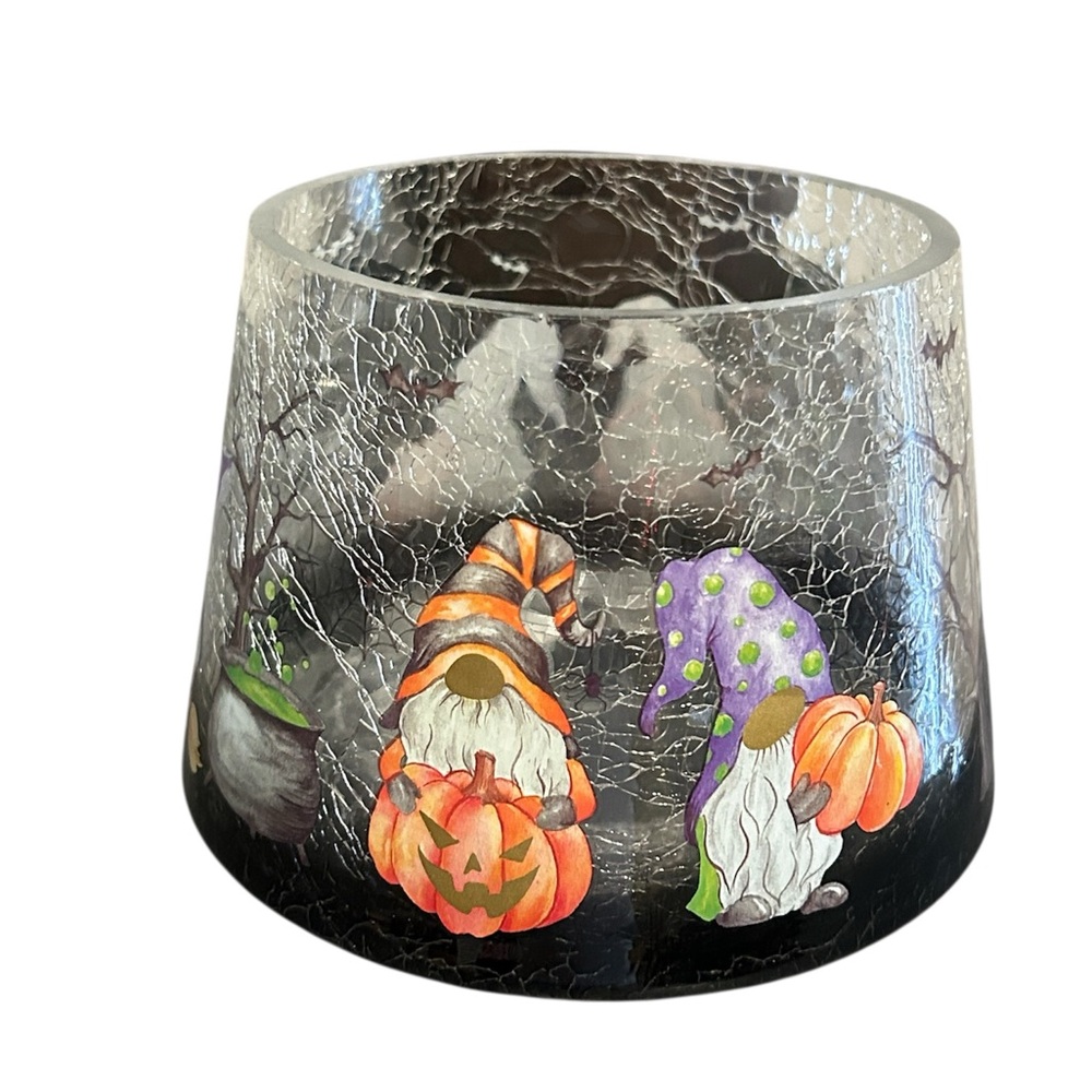 NWT Halloween Gnome Glass Candle Holder